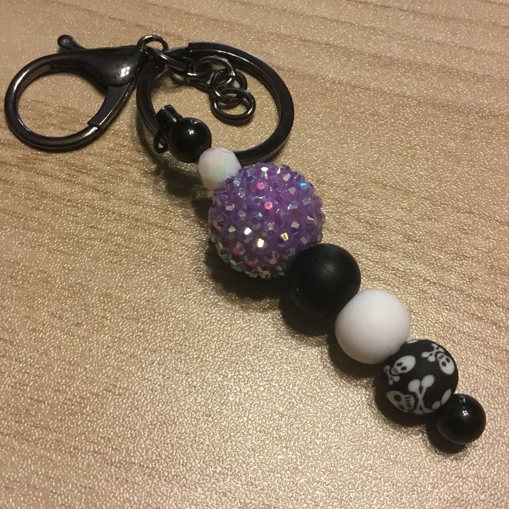 Purple and Black Beaded Keychain